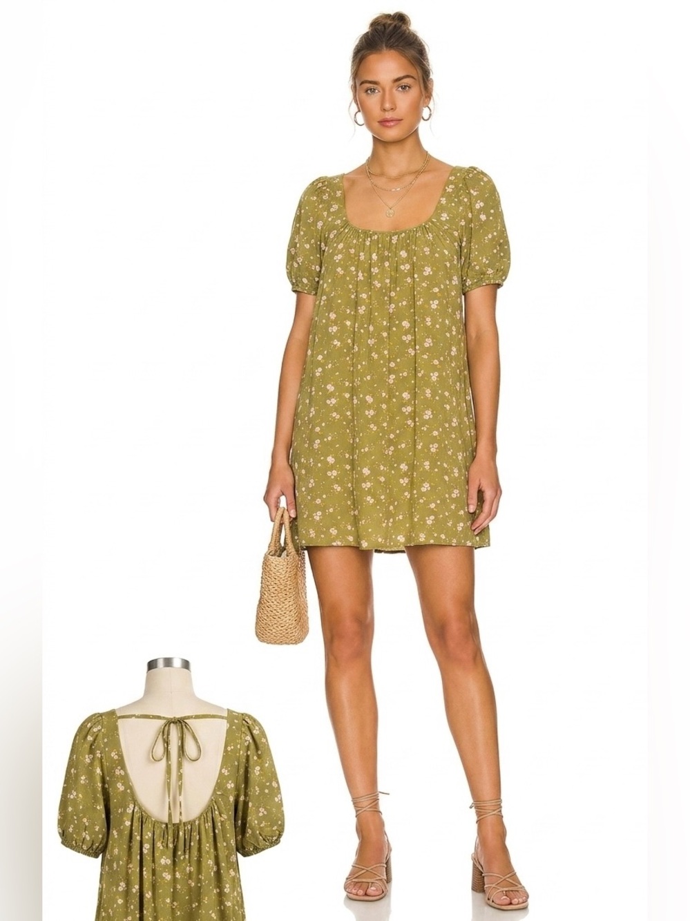 Revolve Anna Nata $268 Maisy Dress Olive Wildflower M 100% viscose (plant)